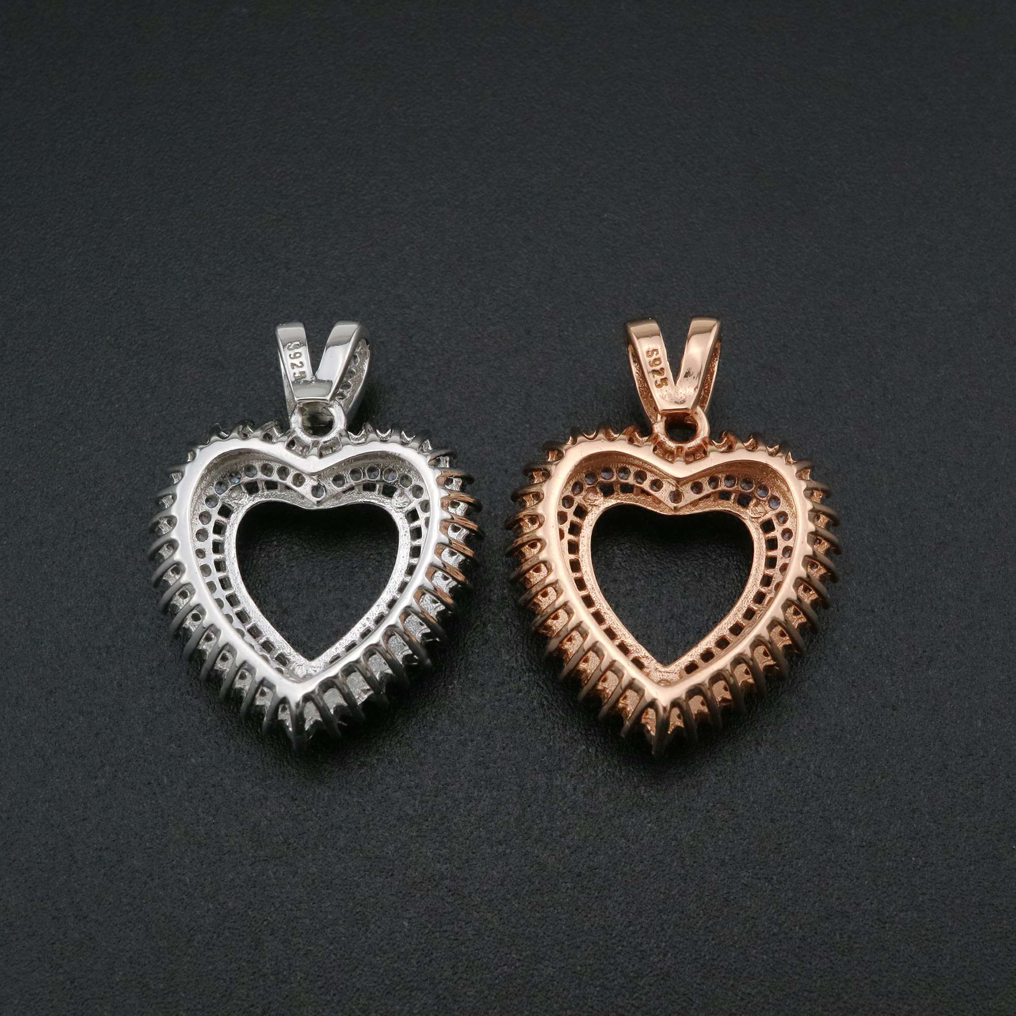 1Pcs Heart Prong Pendant Settings Double Halo Rose Gold Plated Solid 925 Sterling Silver Charm Bezel Tray for Gemstone DIY Supplies 1431057 - Click Image to Close